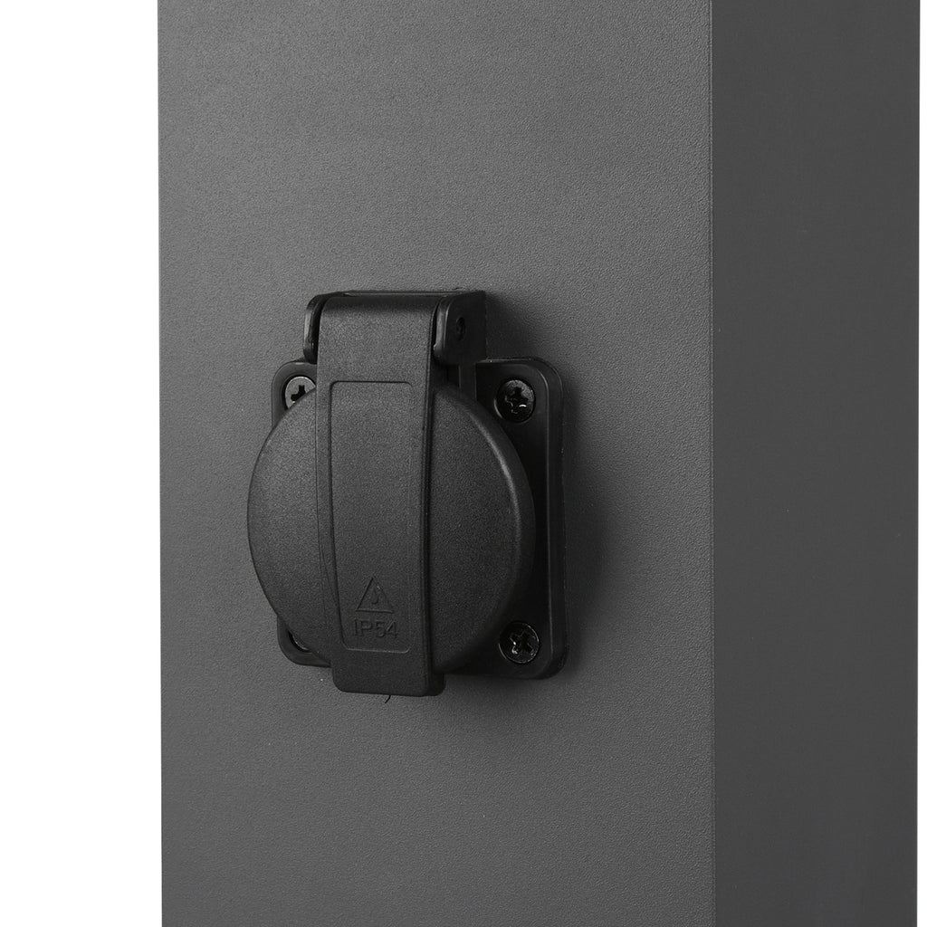 Nærbilde av stikkontaktene på utendørs stikkontaktstolpe 4-veis metall antrasitt IP44 - Trio Lighting