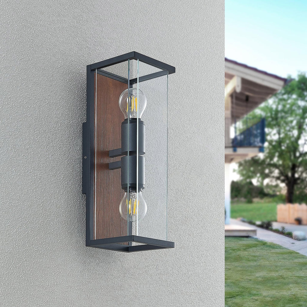 Utevegglampe Elwin 2-lys E27 grafitt klarglass IP54 bakside