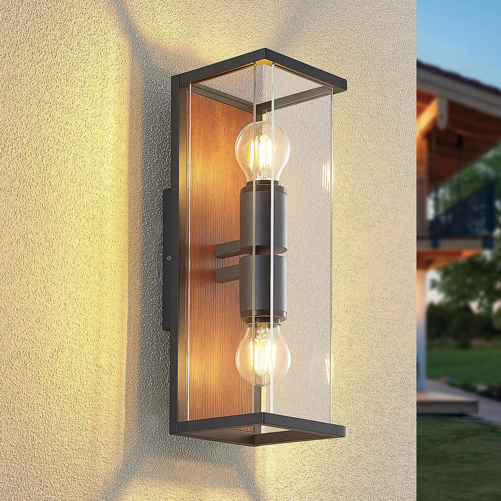 Utevegglampe Elwin 2-lys E27 grafitt klarglass IP54 forfra