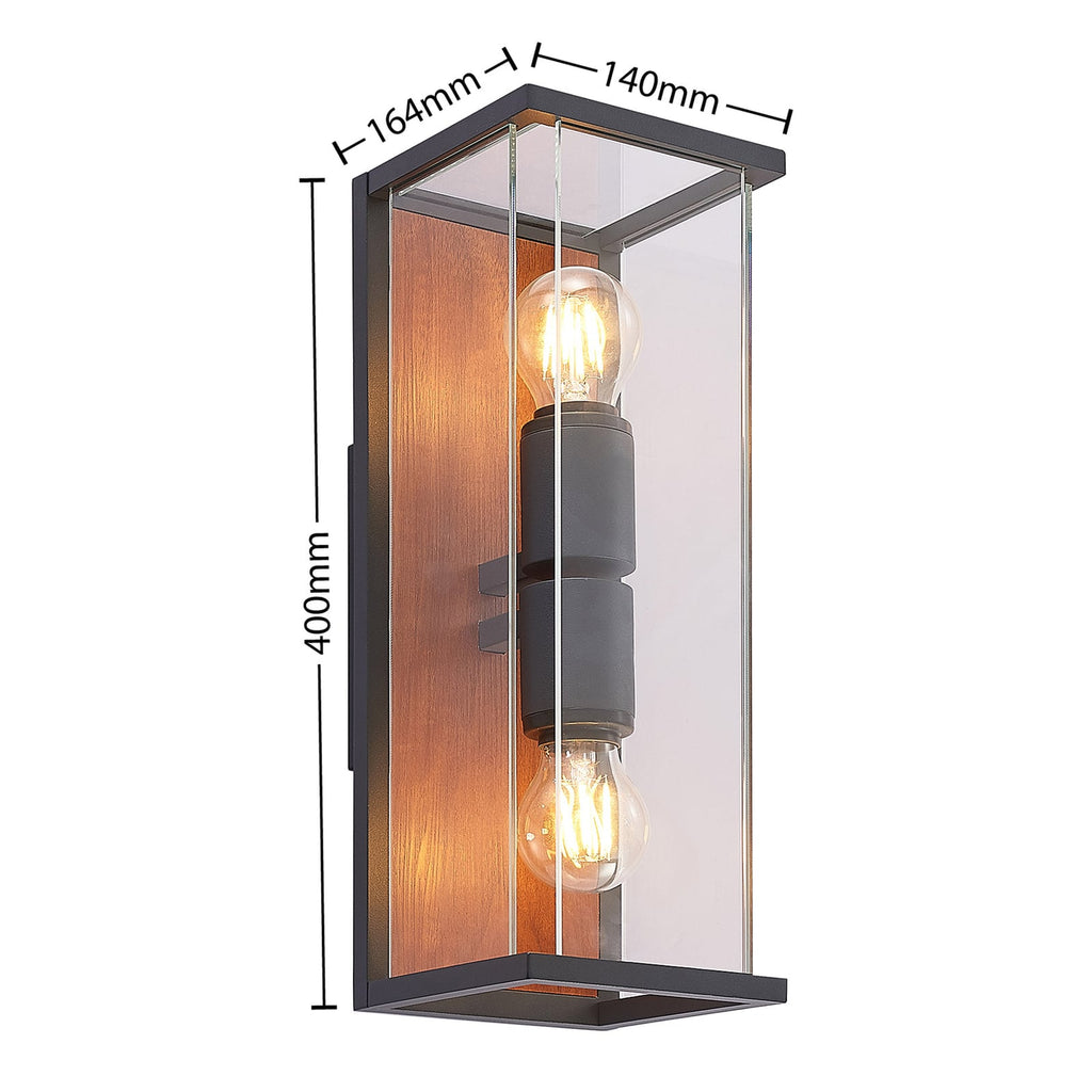 Utevegglampe Elwin 2-lys E27 grafitt klarglass IP54 montert på vegg