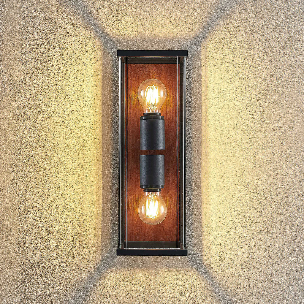 Utevegglampe Elwin 2-lys E27 grafitt klarglass IP54 sideprofil