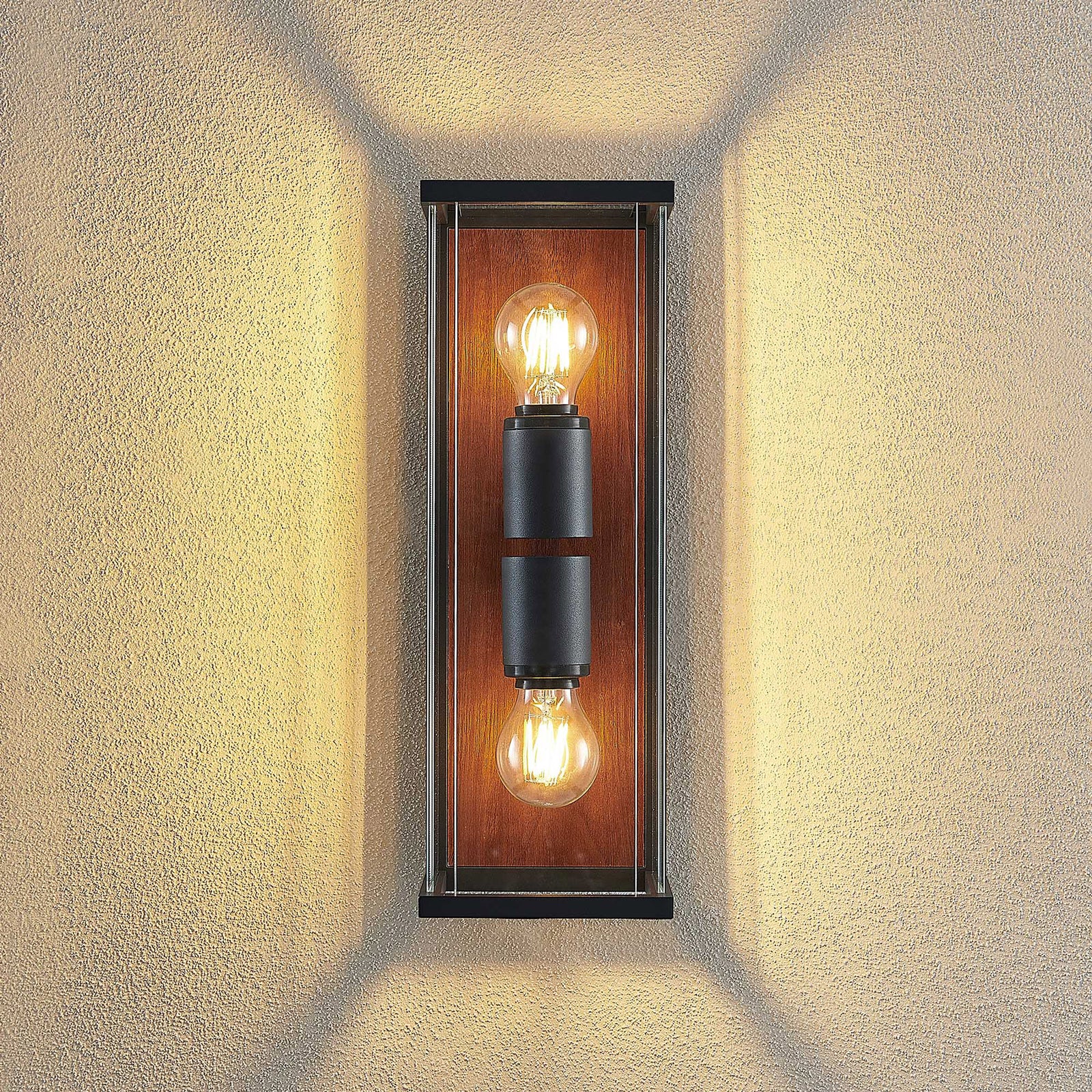 Utevegglampe Elwin 2-lys E27 grafitt klarglass IP54 sideprofil