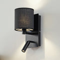 Vegglampe Aiden tekstil svart med LED-leselys dimbar E14 forfra