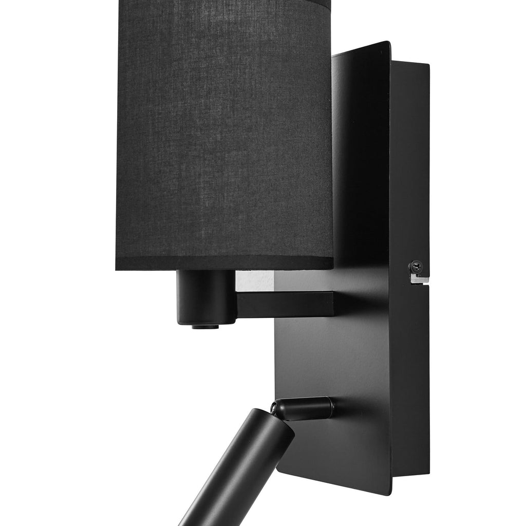 Sort jernramme på Vegglampe Aiden tekstil svart med LED-leselys dimbar E14