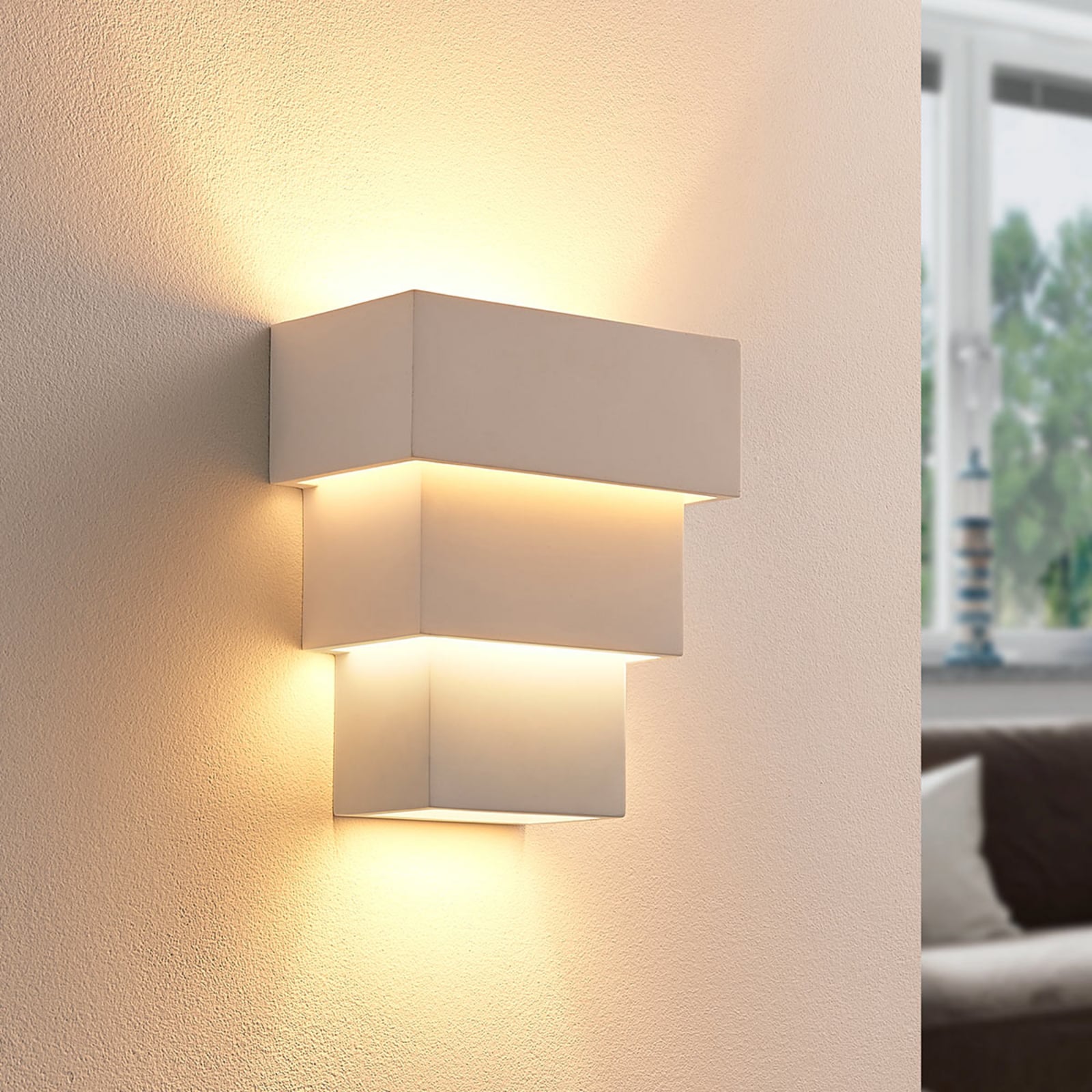 Vegglampe Antonella gips hvit malbar G9 21 cm forfra
