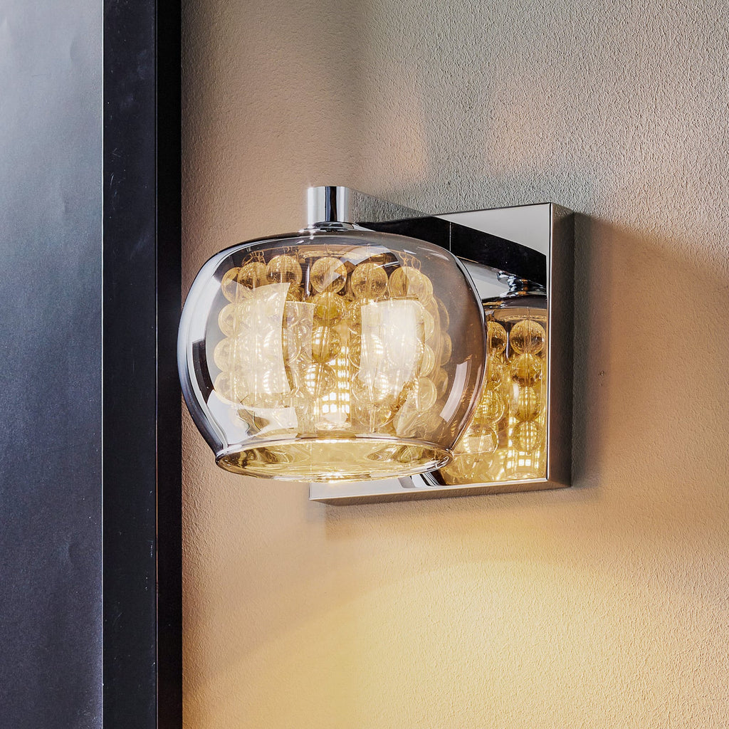 Vegglampe Arian glass med krystaller krom forfra