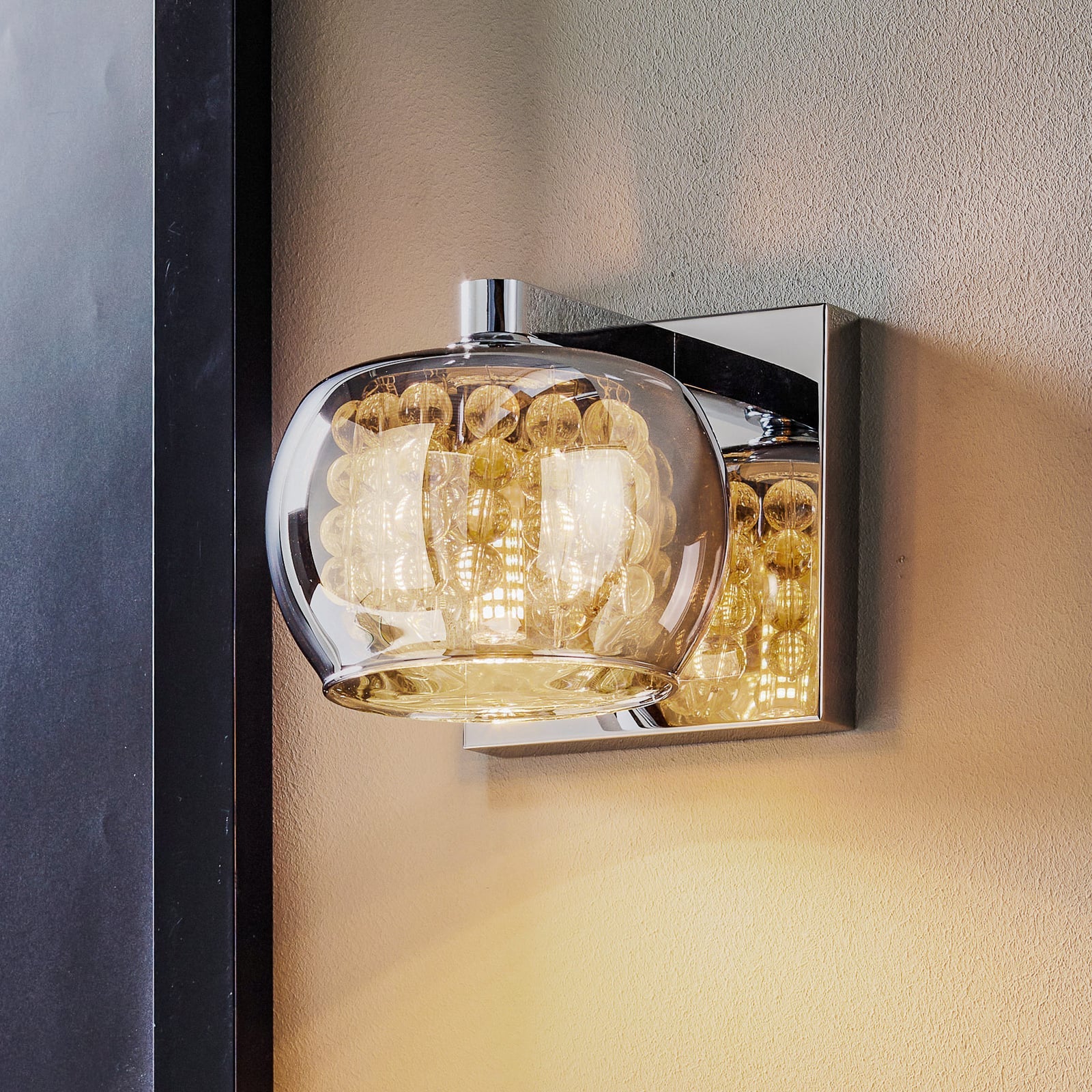Vegglampe Arian glass med krystaller krom forfra