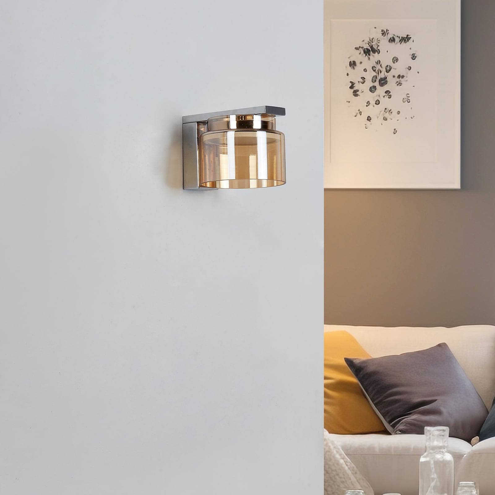 Vegglampe Diano glass amber bakside