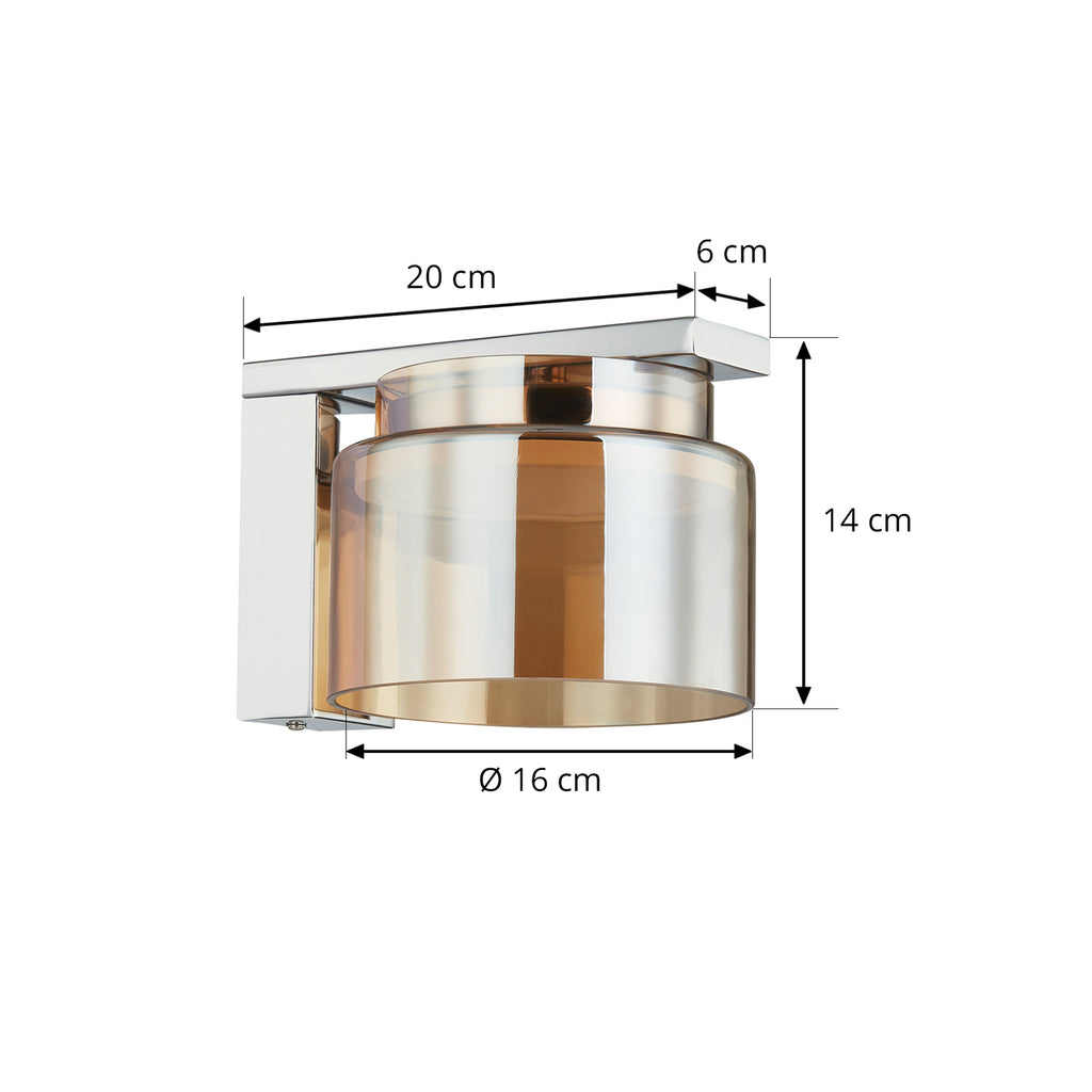 Vegglampe Diano glass amber montert på vegg