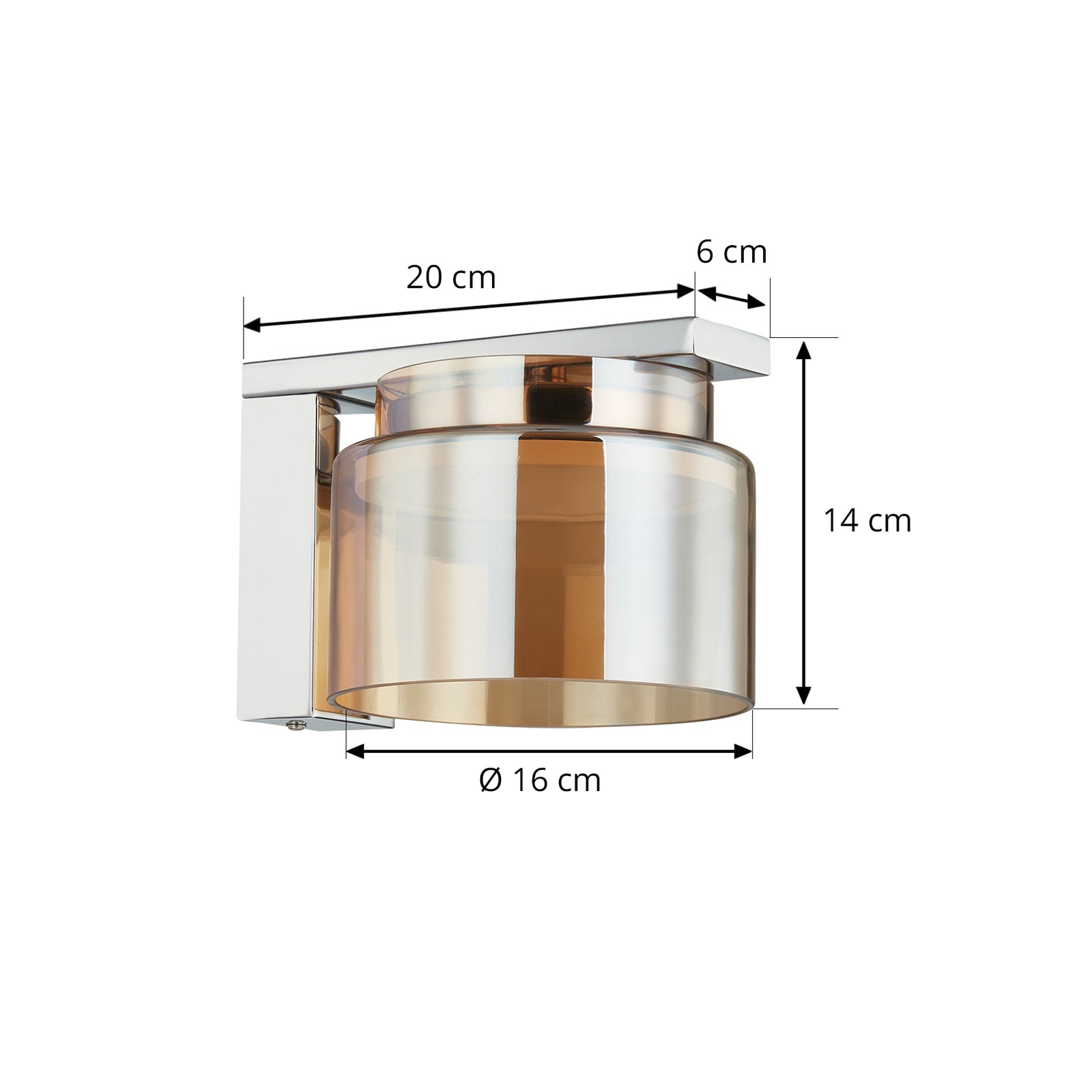 Vegglampe Diano glass amber montert på vegg