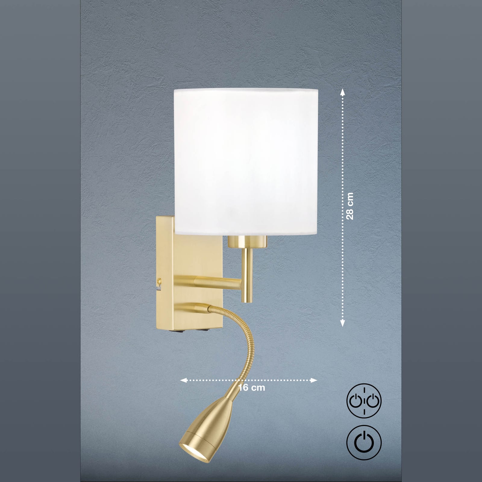 Nærbilde av LED-lesearm på Vegglampe Dreamer messing/chintz hvit