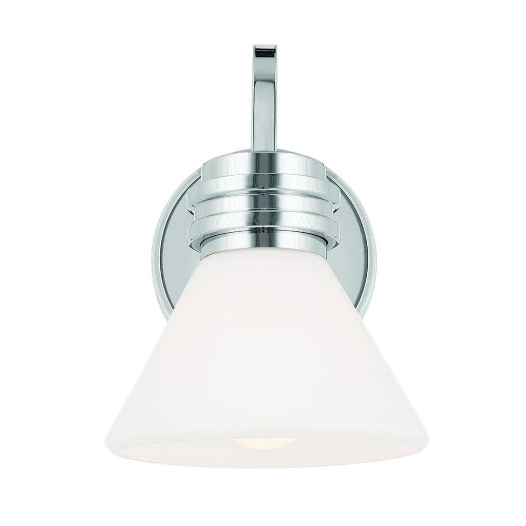 Vegglampe Farum 1 krom opalglass montert på baderomsvegg