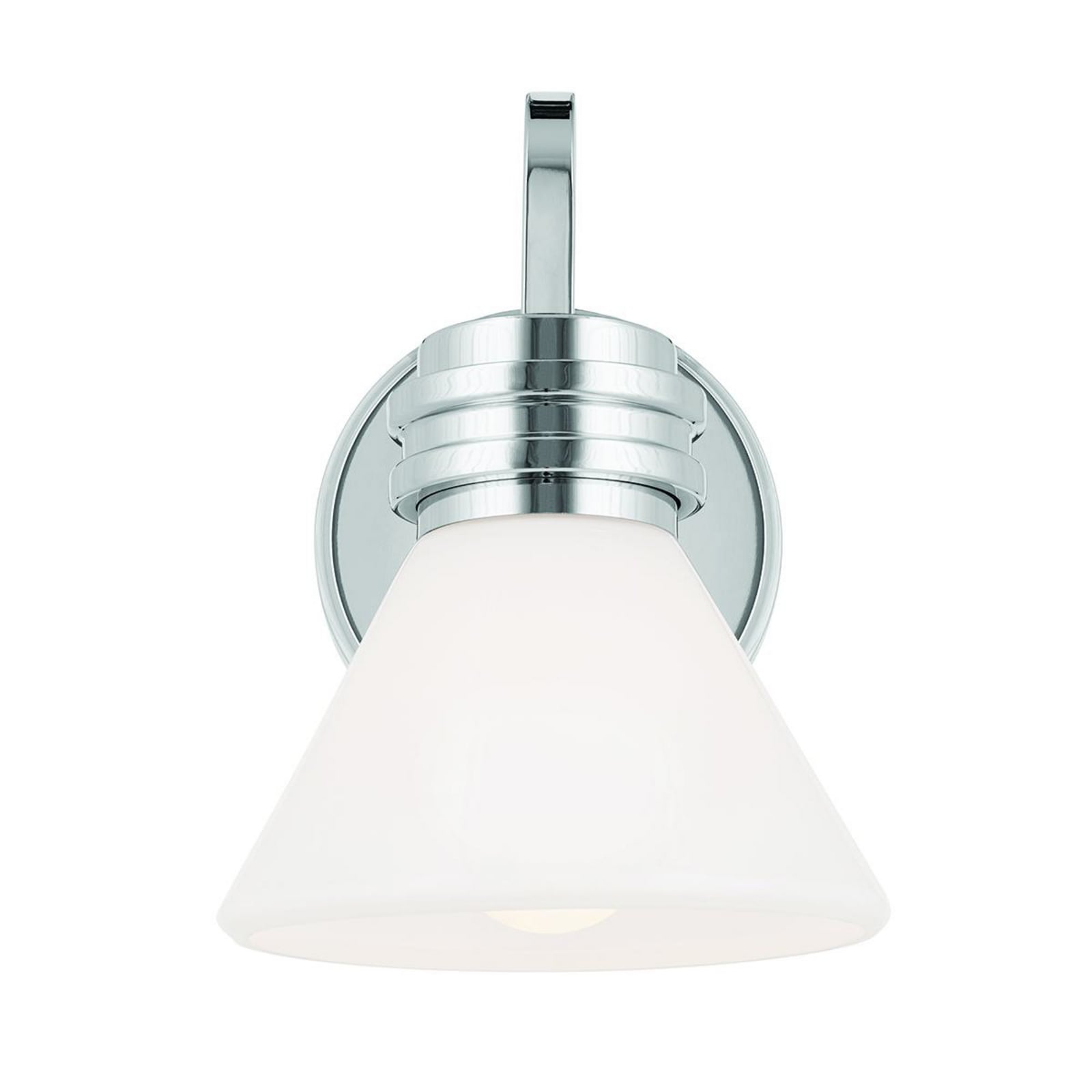 Vegglampe Farum 1 krom opalglass montert på baderomsvegg