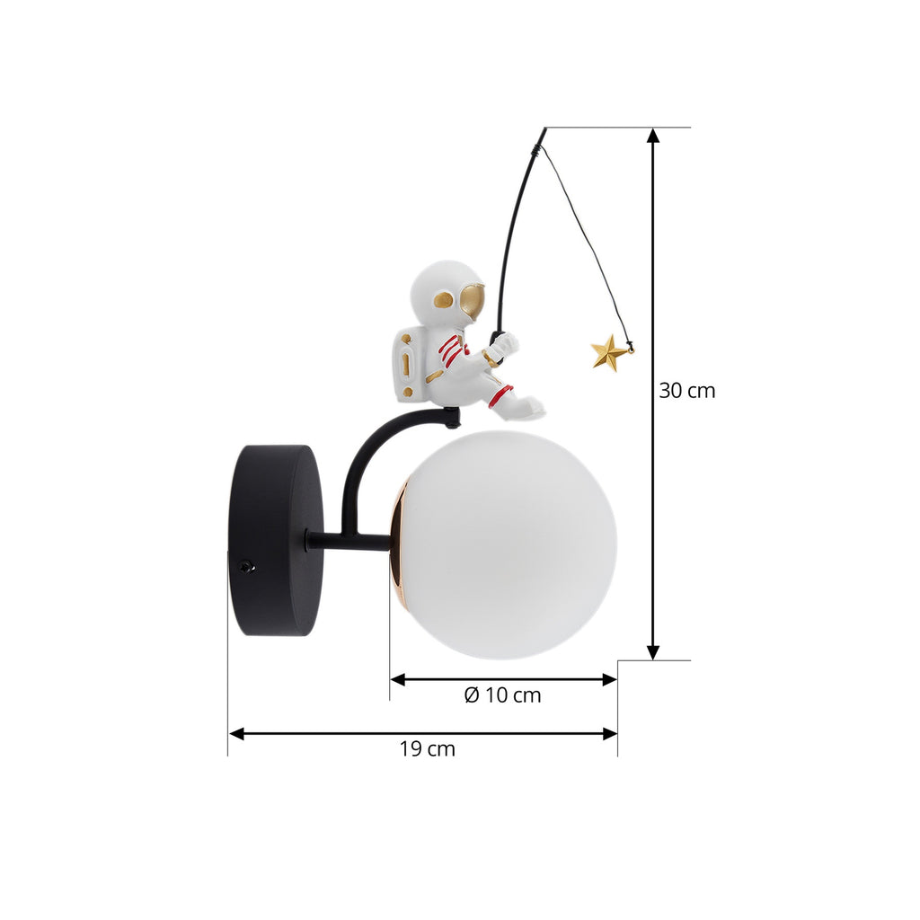 Nærbilde av Vegglampe Kosmo astronaut plast E27 30 cm hvit