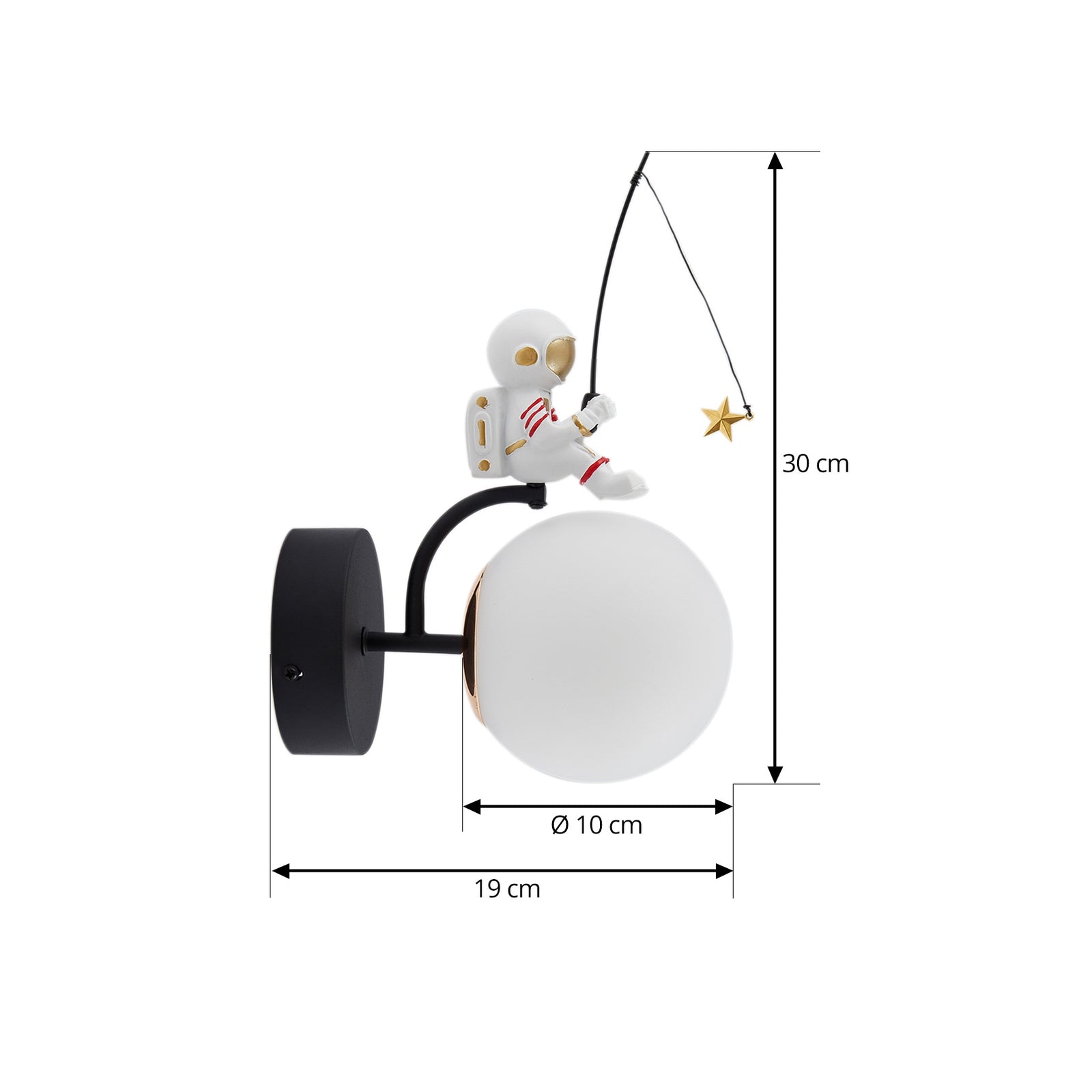 Nærbilde av Vegglampe Kosmo astronaut plast E27 30 cm hvit