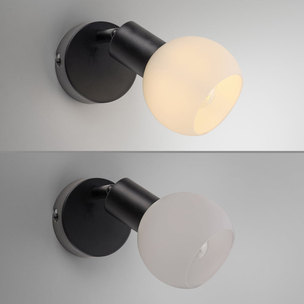 Vegglampe Loki svart jern og satinert glass sideprofil