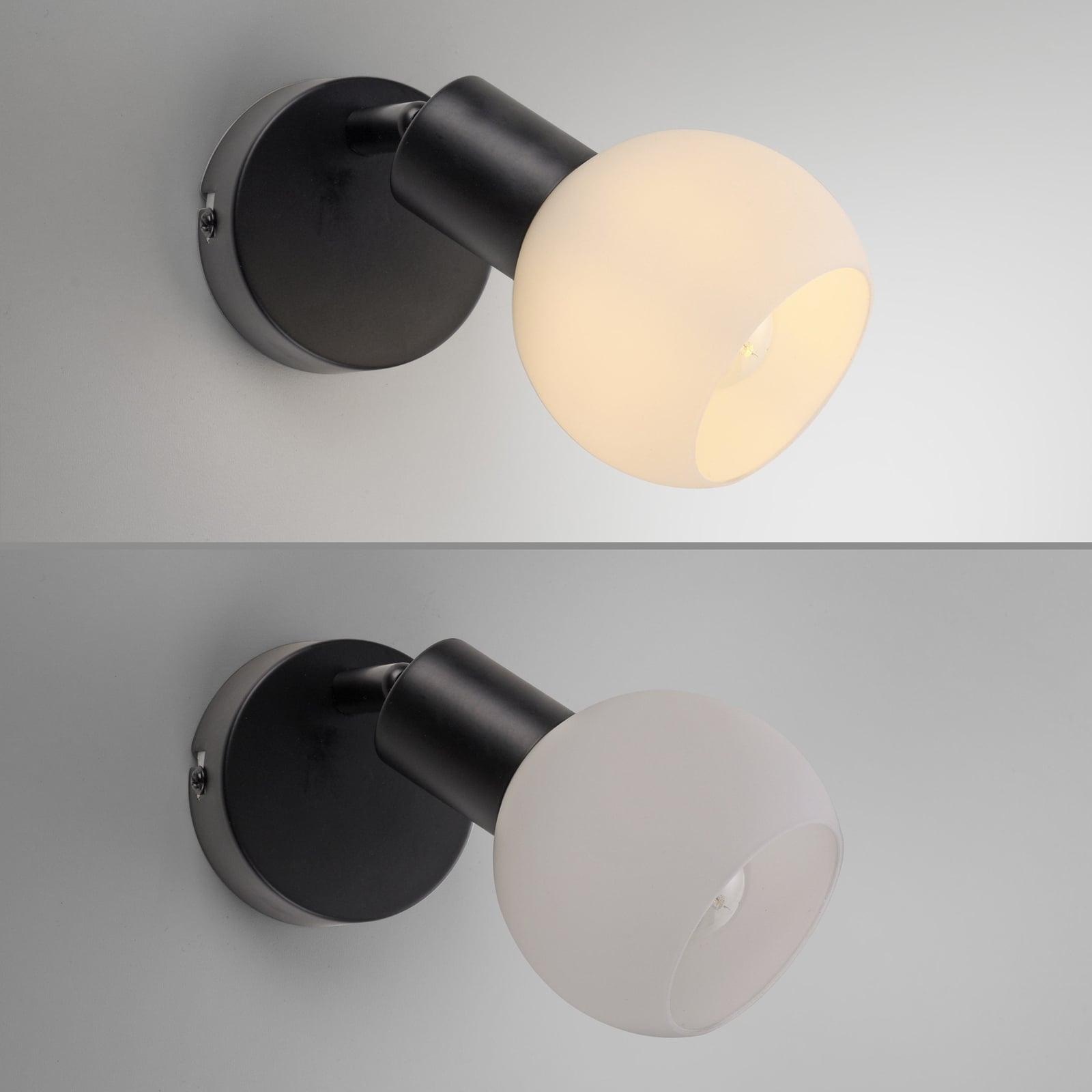 Vegglampe Loki svart jern og satinert glass sideprofil