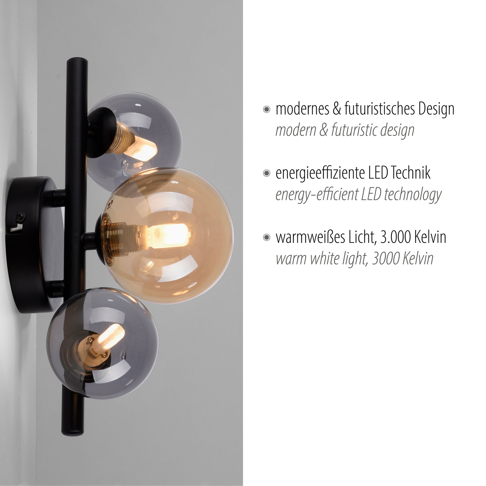Vegglampe Popsicle 3-lys glass ravfarget/røykgrå G9 - Paul Neuhaus