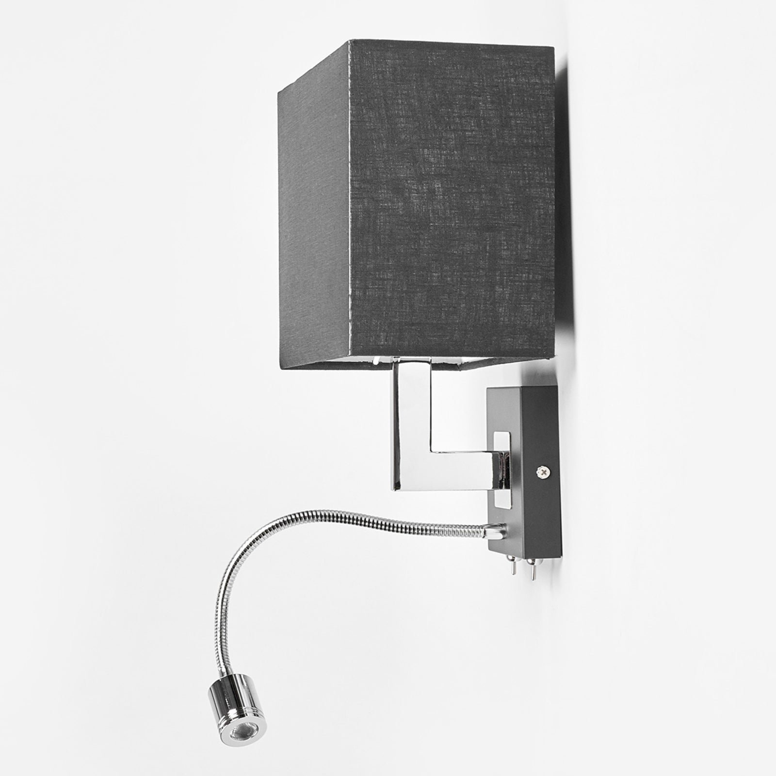 Vegglampe Rebekka tekstil svart med LED-lesearm dimbar E27 detalj av skjerm