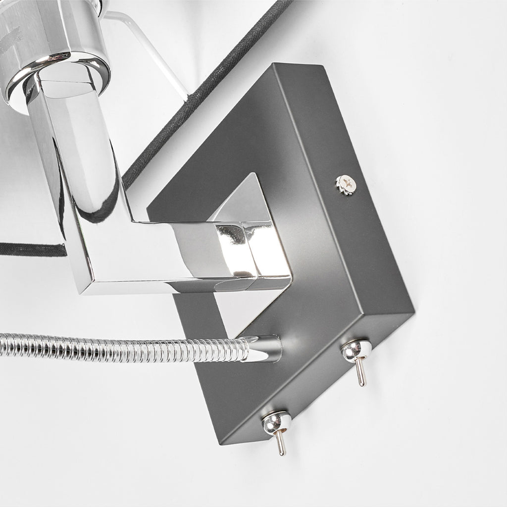 Vegglampe Rebekka tekstil svart med LED-lesearm dimbar E27 lys på