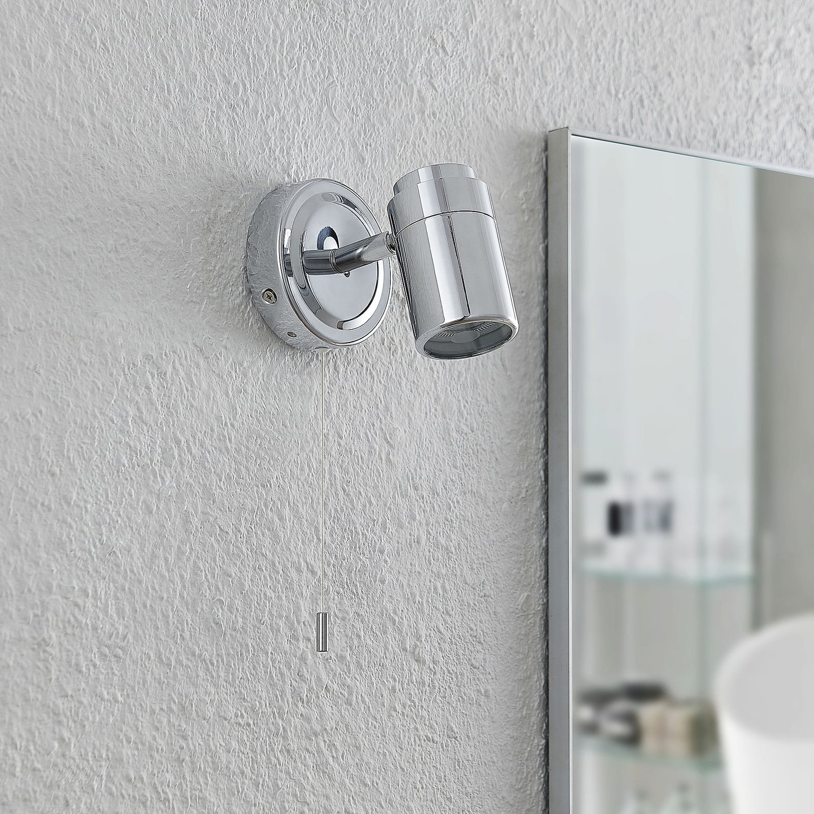Vegglampe Remilan krom GU10 med bryter IP44 bakside