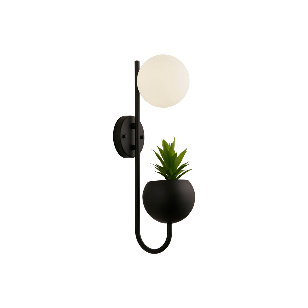 Vegglampe X Lunar med blomsterpotte svart/hvit G9 forfra